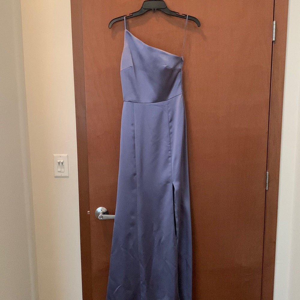 Slate (blue) Amsale One shoulder long gown